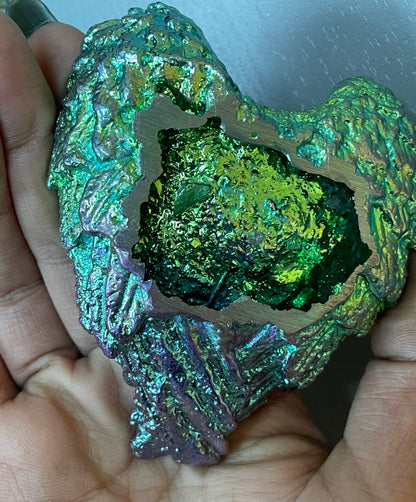Green Blue Angel Wing Dish Bismuth Crystal Metal Art Sculpture