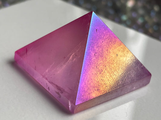 Pink Aura Quartz Crystal Gemstone Pyramid - Small