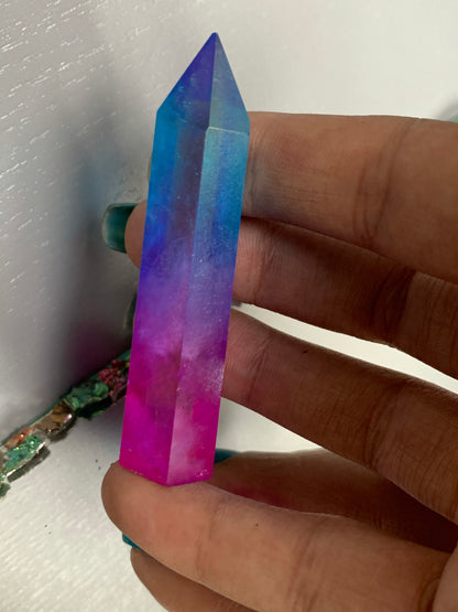 Pink & Blue Hybrid Aura Quartz Crystal Gemstone Tower Point (1)