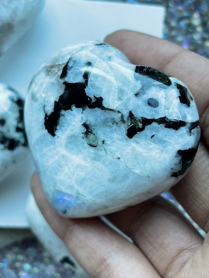 Rainbow Moonstone Crystal Gemstone Heart Carving - Large