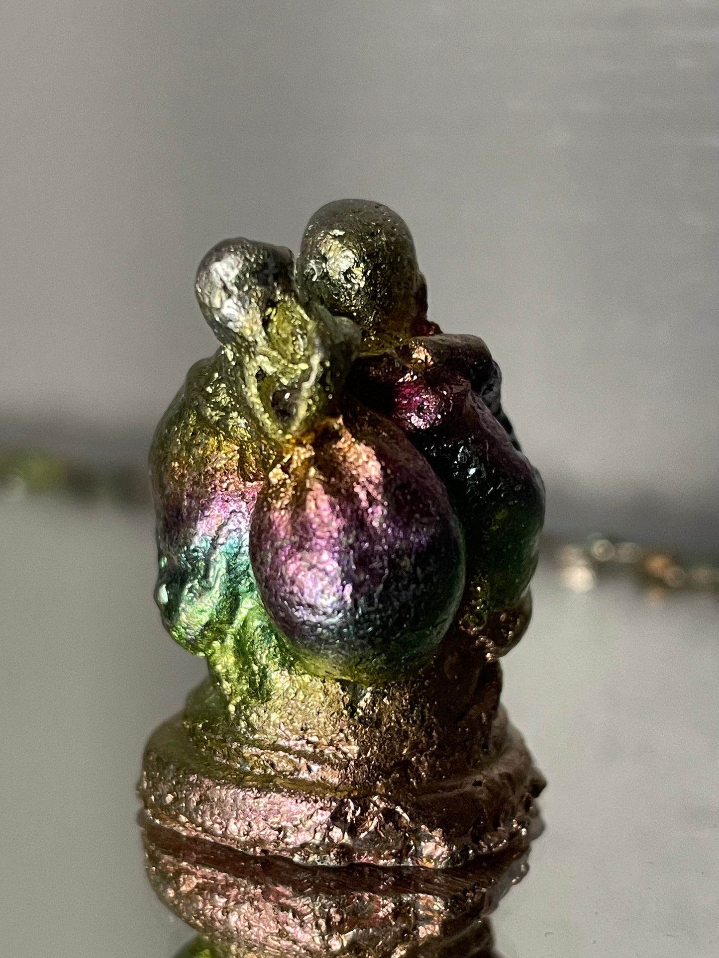 Rainbow Bismuth Crystal Travelling Buddha Metal Art Sculpture - Mini