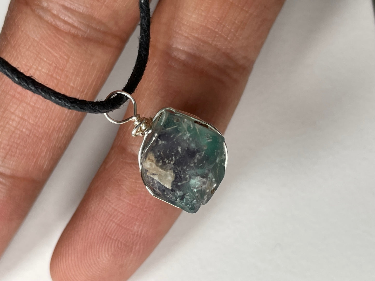 Fluorite Rough Cube Crystal Gemstone Wire Wrap Necklace