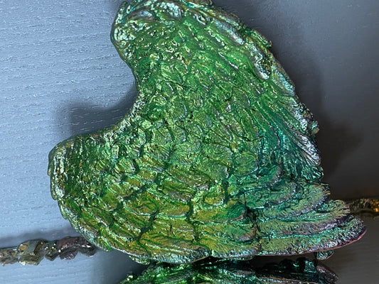 Green Blue Angel Wing Dish Bismuth Crystal Metal Art Sculpture