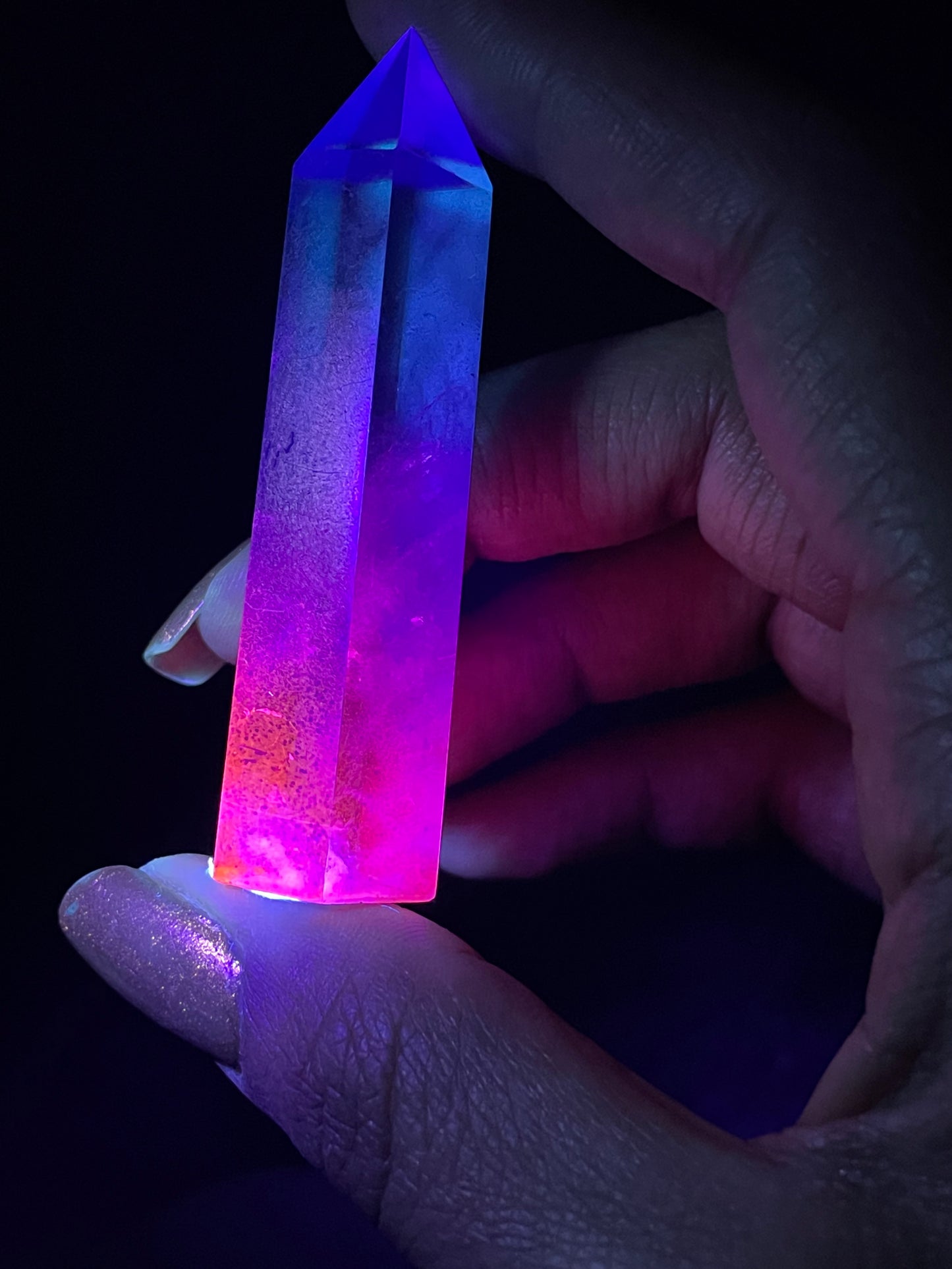 Pink & Blue Hybrid Aura Quartz Crystal Gemstone Tower Point (1)