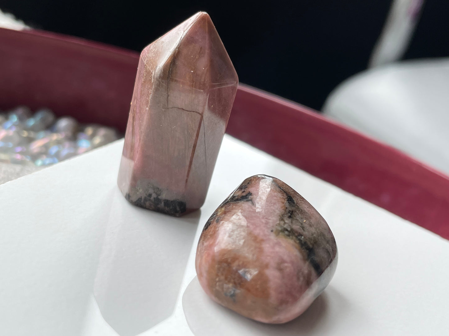 Rhodonite Gemstone Crystal Mini Point Tower & Tumbled Stone - Gift Set (1)