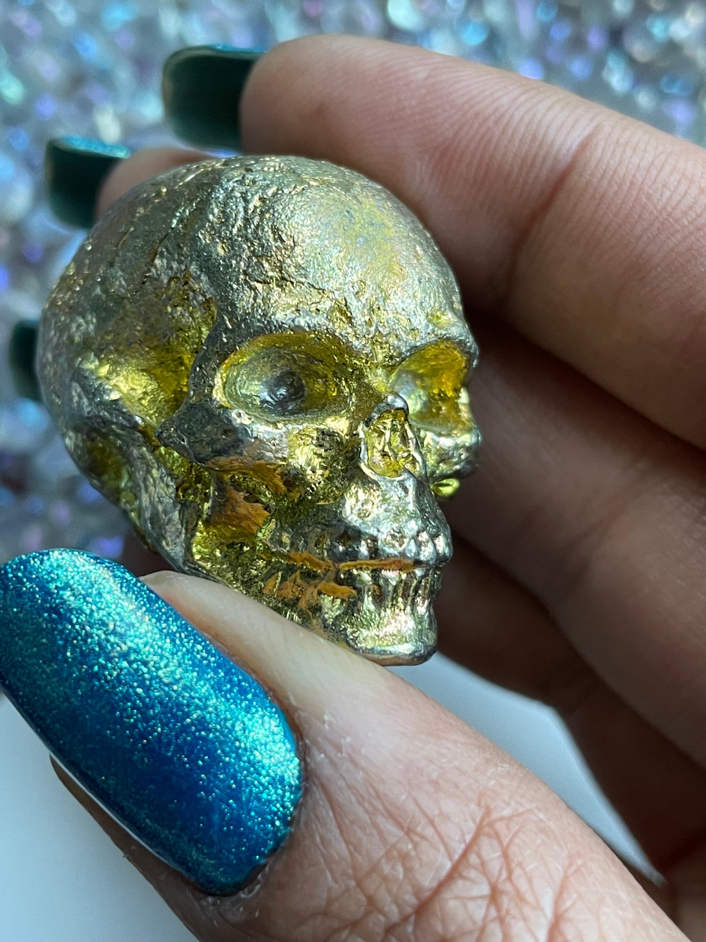 Gold Bismuth Crystal Small Skull Metal Art