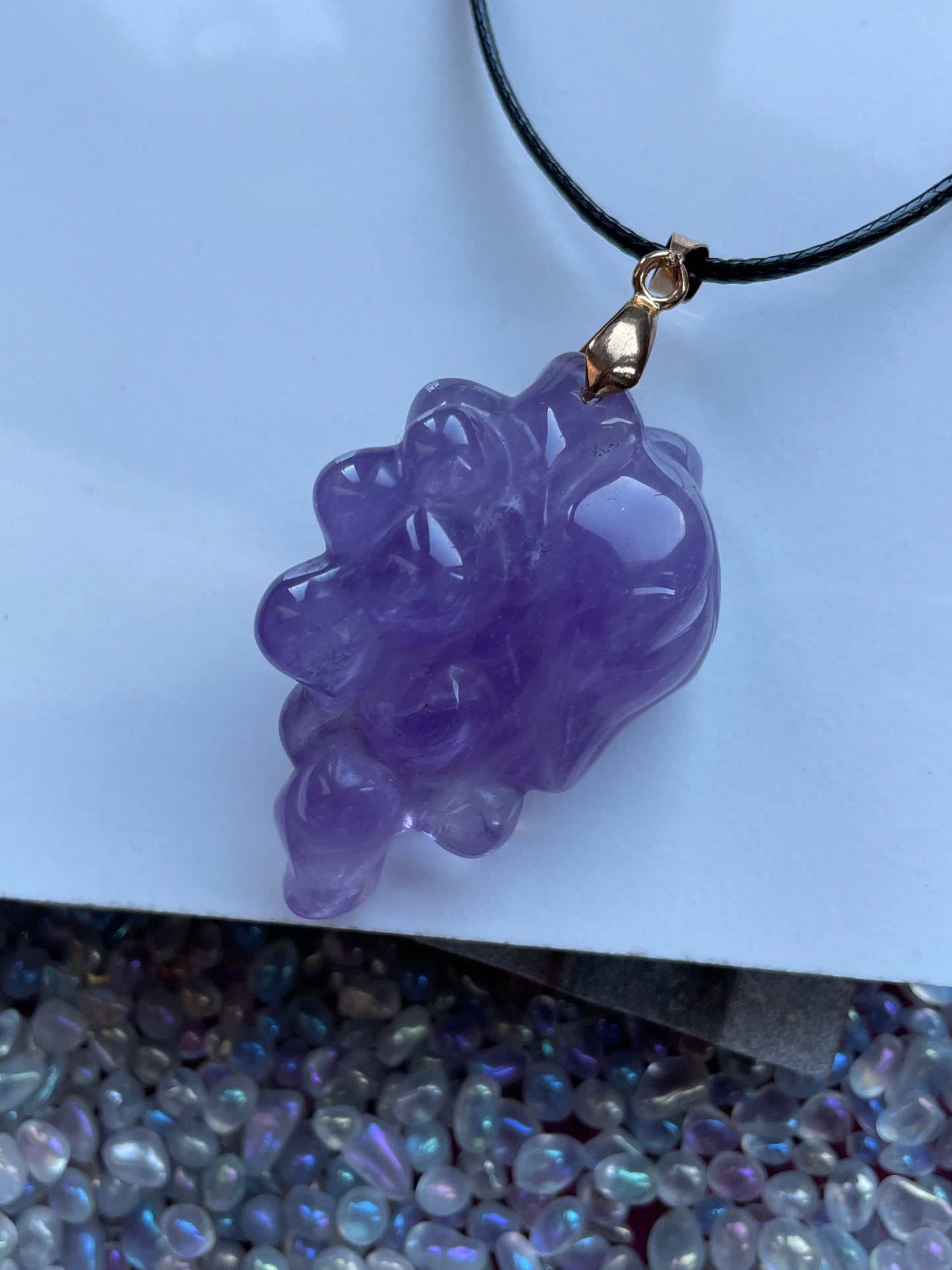 Amethyst Grape Carving Crystal Gemstone Pendant Necklace - Gold