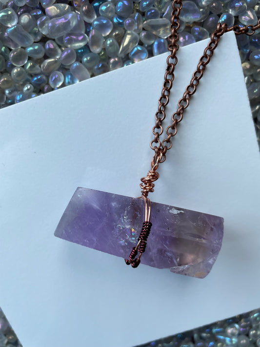 Ametrine Faceted Bar Crystal Gemstone Copper Necklace