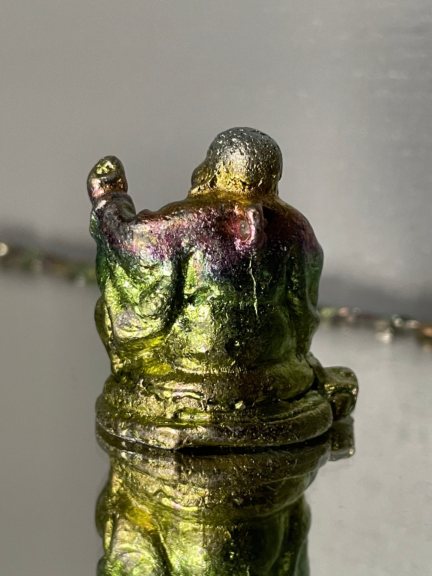 Rainbow Bismuth Crystal Buddha Metal Art Sculpture - Mini