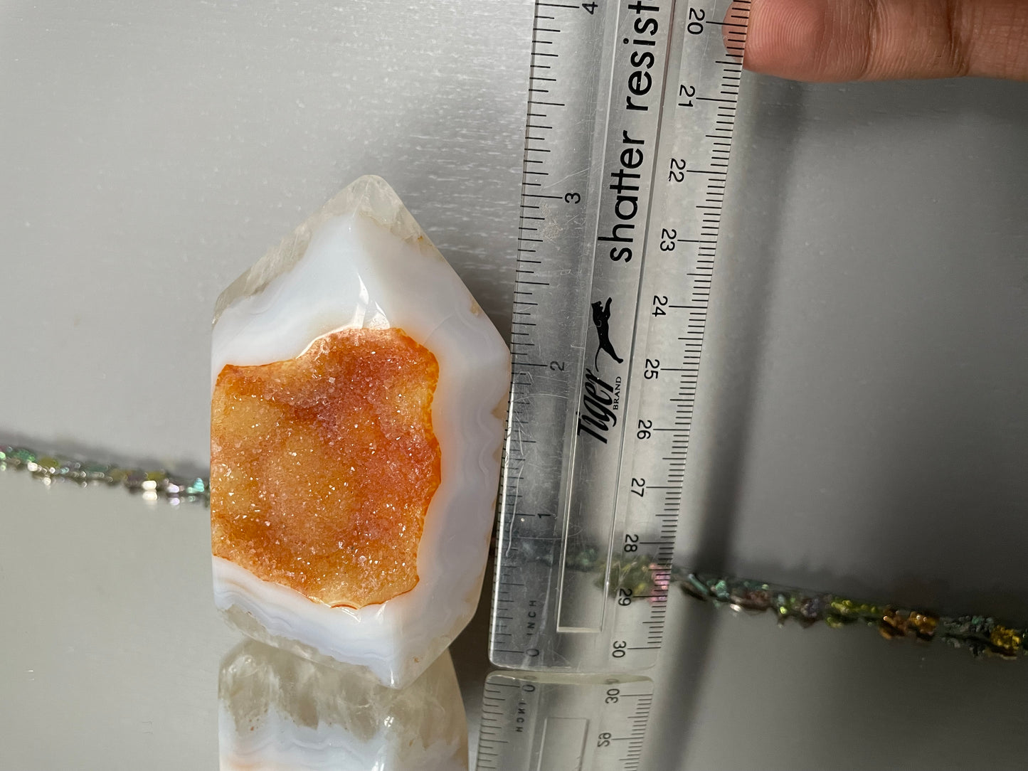 Orange Druzy Agate Quartz Crystal Point Flat Tower - Large