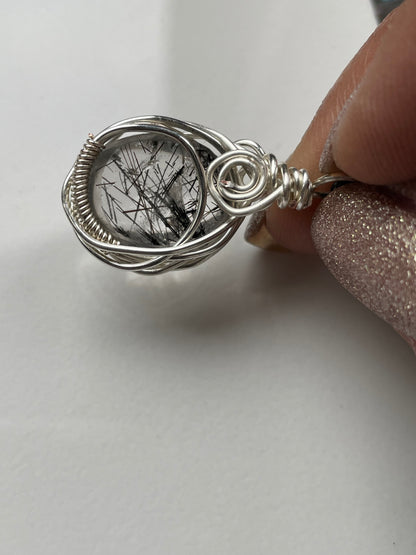 Black Rutile Quartz Crystal Gemstone - Wire Necklace