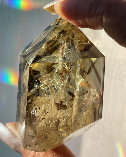 Rainbow Phantom Smoky Citrine Crystal Gemstone Tower Point - P4