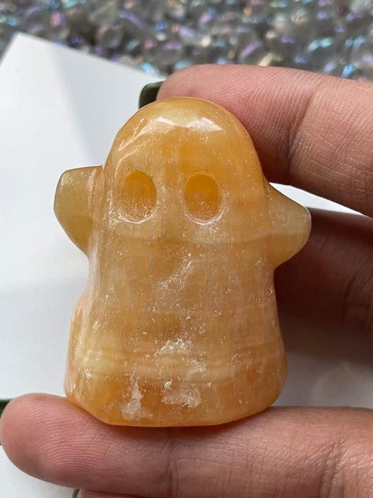 Orange Calcite Crystal Gemstone Ghost Carving - Small