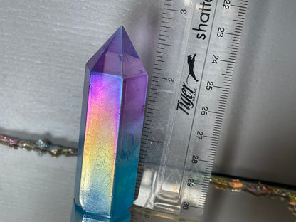 Purple & Aqua Blue Hybrid Aura Quartz Crystal Gemstone Tower Point (1)