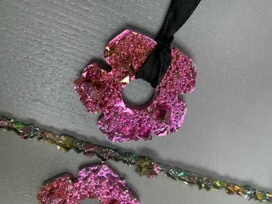 Pink Bismuth Crystal Oversized Hippie Flower Cut Out Wall Hanging