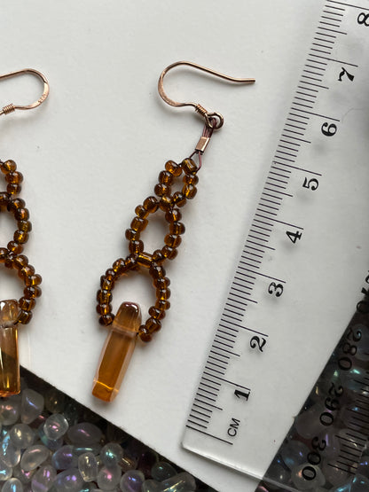 Tangerine Aura Quartz Gemstone Crystal Weave Beaded Rose Gold Earrings