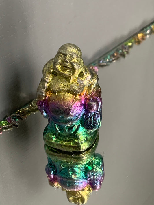 Rainbow Bismuth Crystal Travelling Buddha Metal Art Sculpture