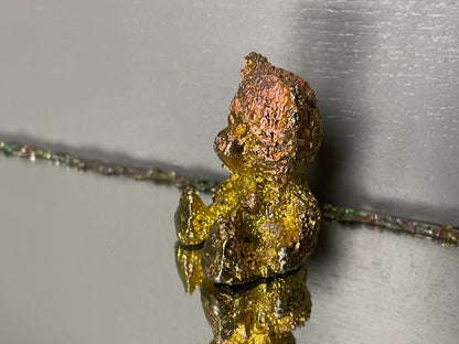 Gold Peach Bismuth Crystal Teddy Bear Metal Art Sculpture