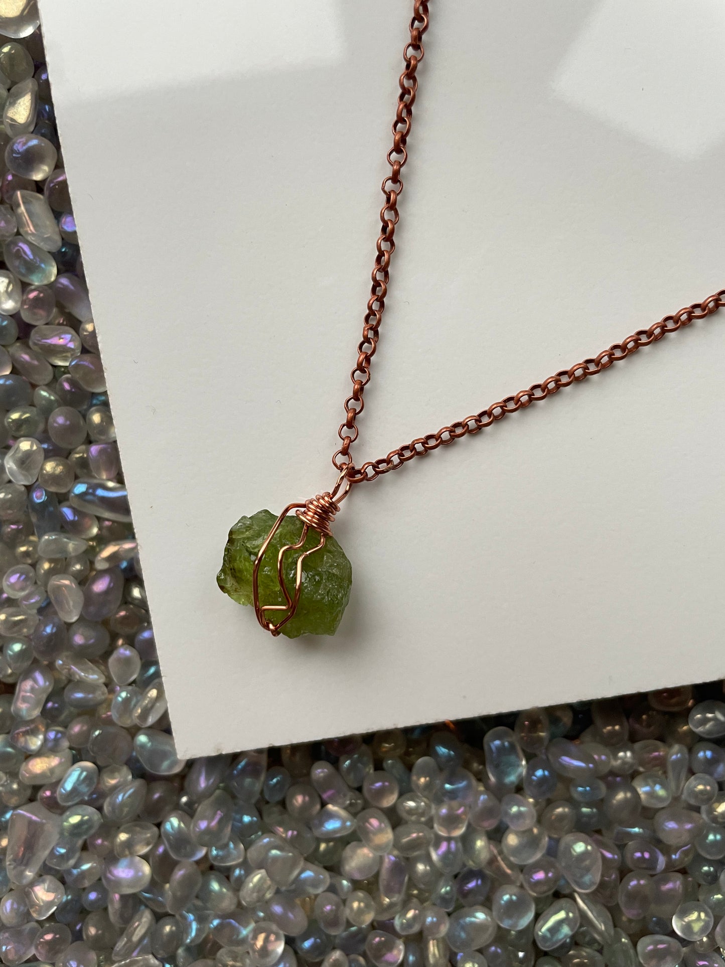 Peridot Rough Gemstone Crystal Wire Wrap Necklace