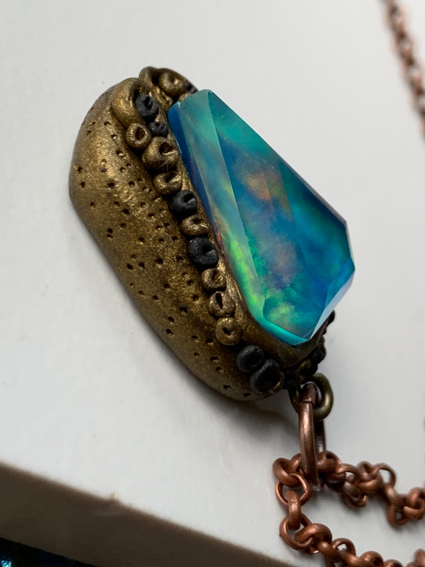 Kite Aurora Opal Doublet Crystal Gemstone Gold Mirror Necklace