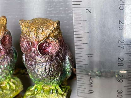 Rainbow Bismuth Crystal Small Owl Metal Art Sculpture