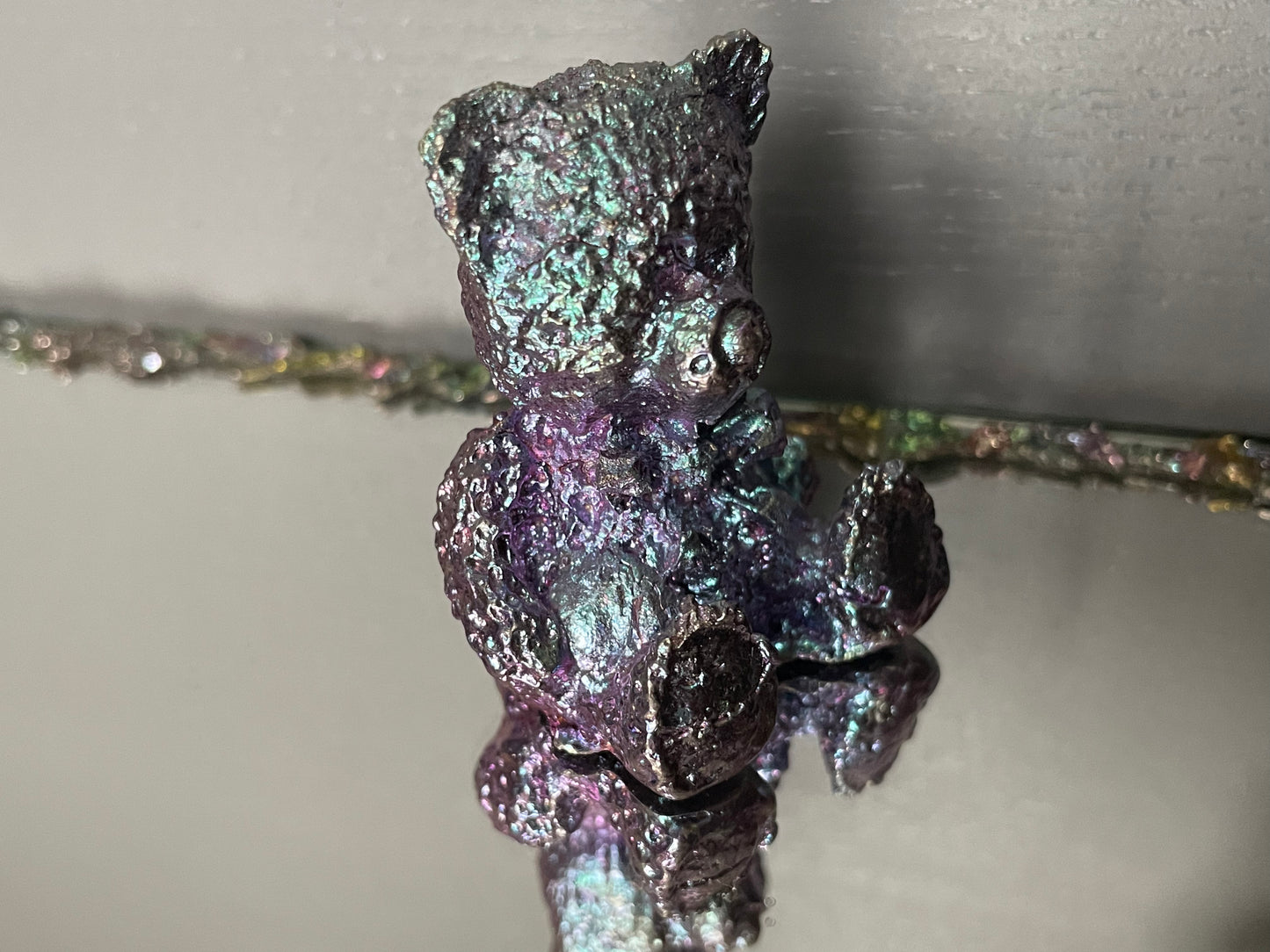 Purple Bismuth Crystal Teddy Bear Metal Art Sculpture
