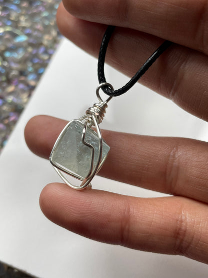 Aquamarine Cube Crystal Gemstone Wire Wrap Necklace