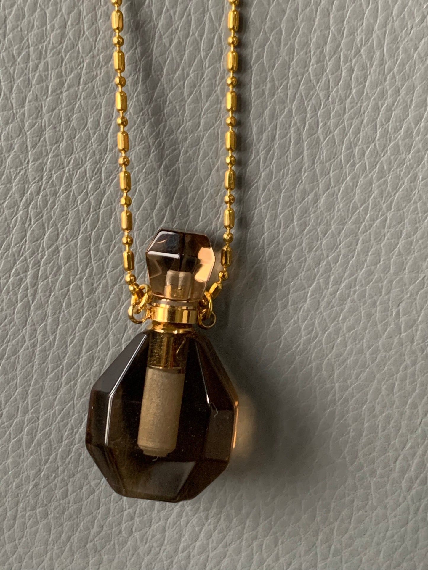 Smoky Quartz Crystal Gemstone Aromatherapy Perfume Bottle Pendant Necklace