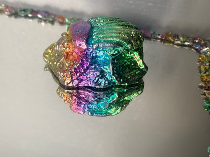 Rainbow Egyptian Scarab Beetle Bismuth Crystal Metal Art Sculpture