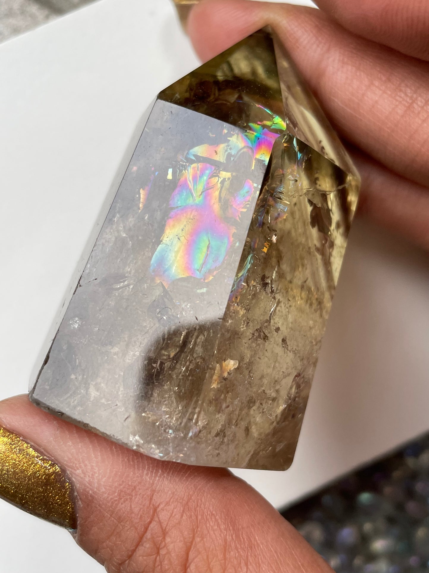 Rainbow Phantom Smoky Citrine Crystal Gemstone Tower Point - P2