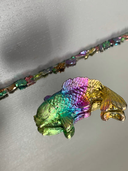Rainbow Bismuth Crystal Small Kio Fish Metal Art Sculpture
