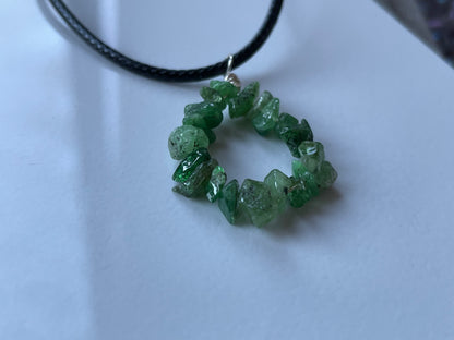 Tsavorite Garnet Crystal Gemstone Rough Circle Cord Necklace