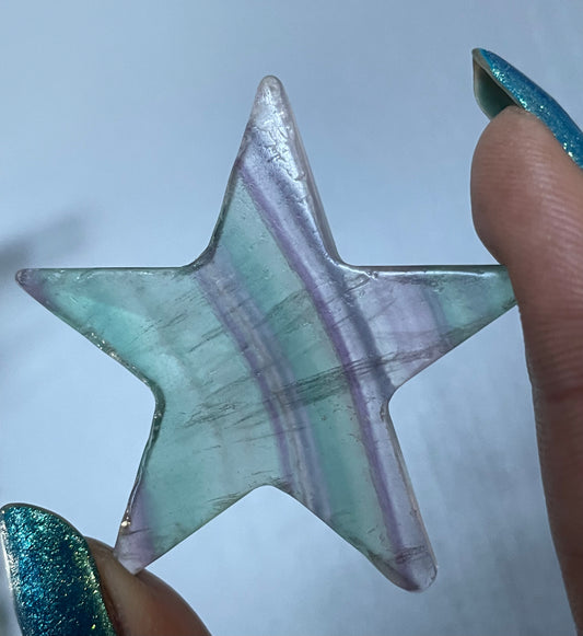 Rainbow Fluorite Gemstone Crystal Faceted Star Carving