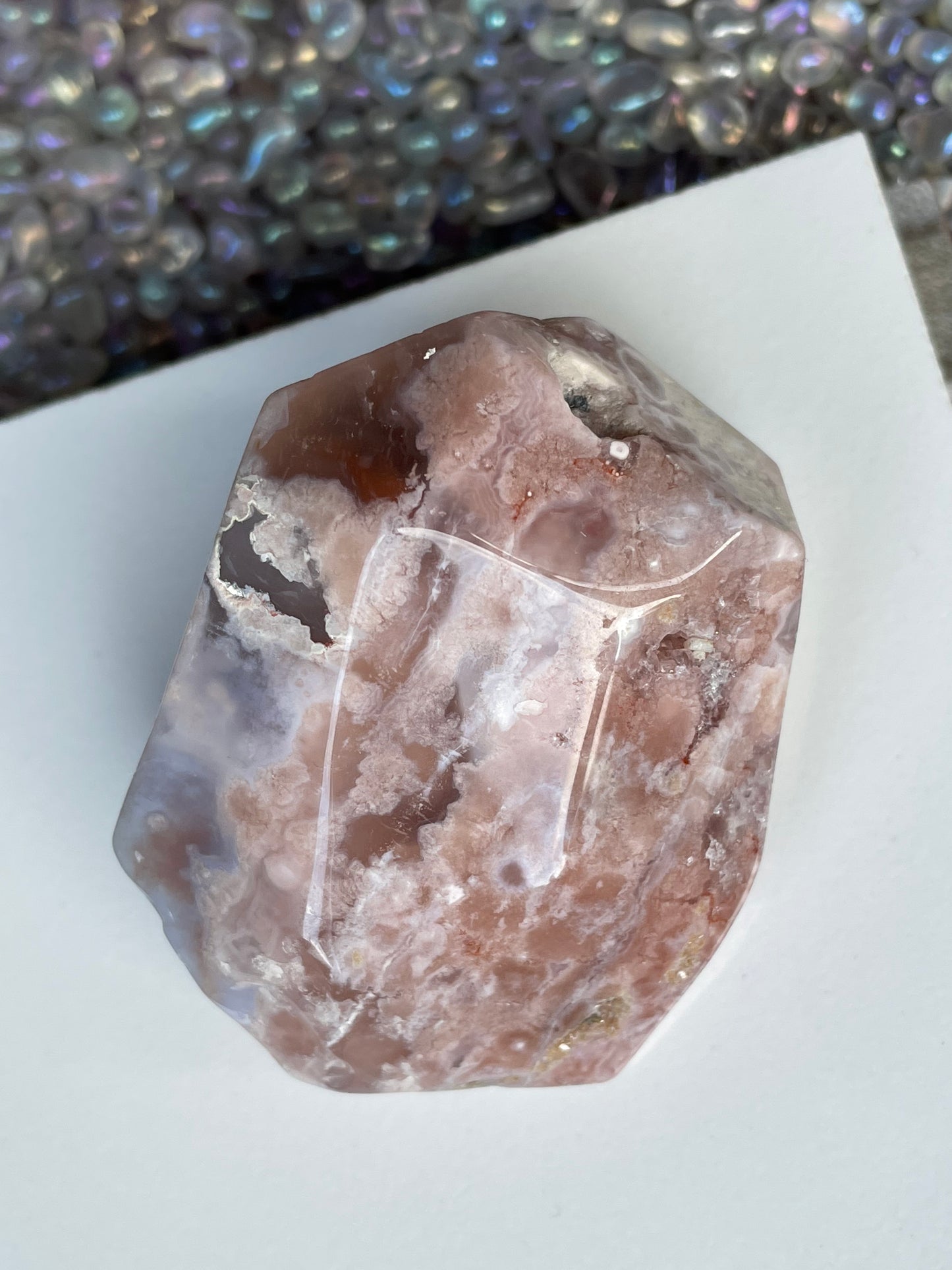 Pink Flower Agate Crystal Gemstone Faceted Freeform Carving
