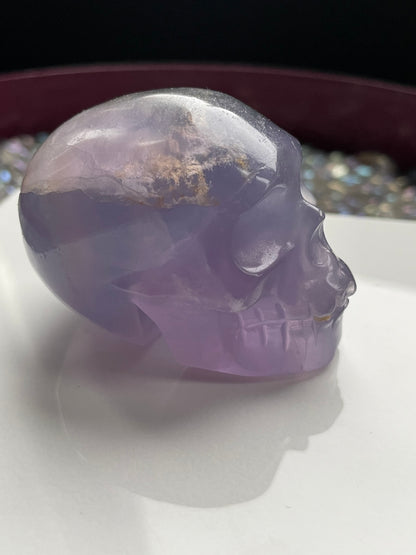 Lavender Yttrium Fluorite Gemstone Crystal Carving Skull - Large