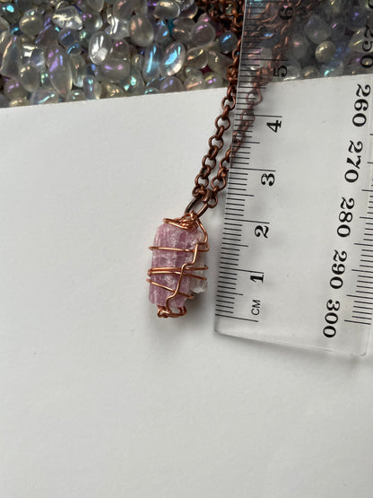 Pink Tourmaline Crystal Gemstone Rough Copper Wire Necklace
