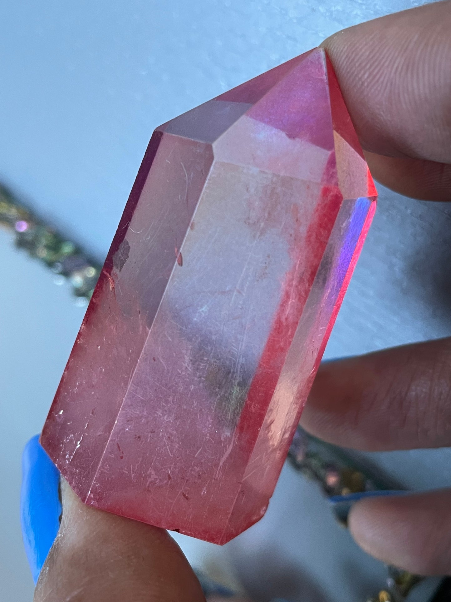 Red Aura Quartz Crystal Gemstone Tower Point
