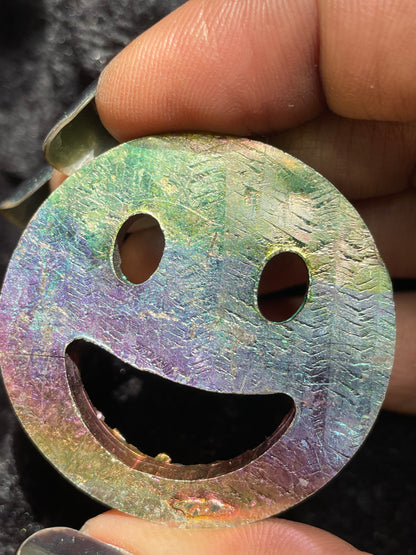 Rainbow Bismuth Crystal Smiley Face Cut Out Metal Art (C)
