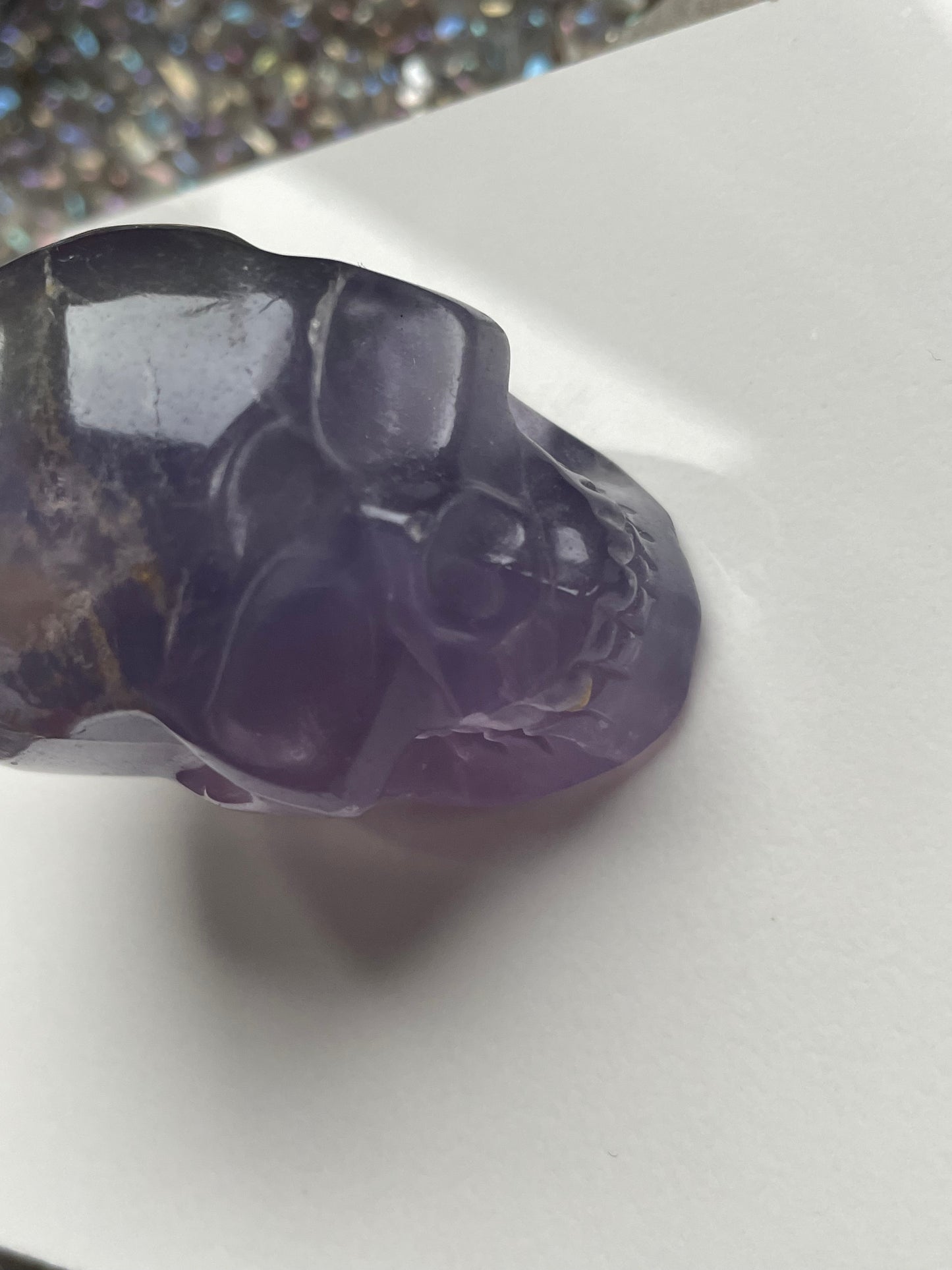 Lavender Yttrium Fluorite Gemstone Crystal Carving Skull - Large