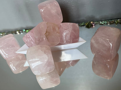 Rose Quartz Tumbled Cube Gemstone Crystal - Medium