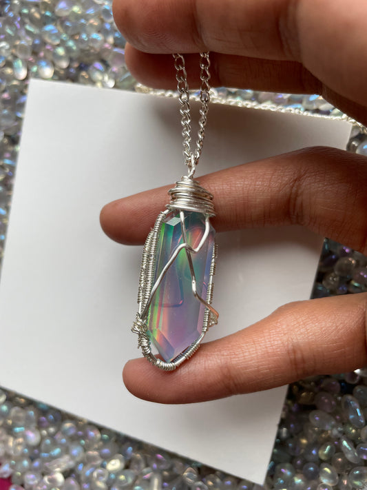 RESERVED - Elongated Aurora Opal Doublet Crystal Gemstone Wirewrap Necklace
