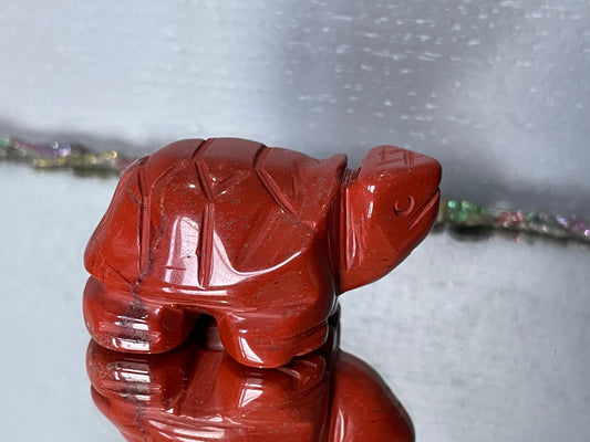 Red Jasper Gemstone Crystal Turtle Animal Carving Small