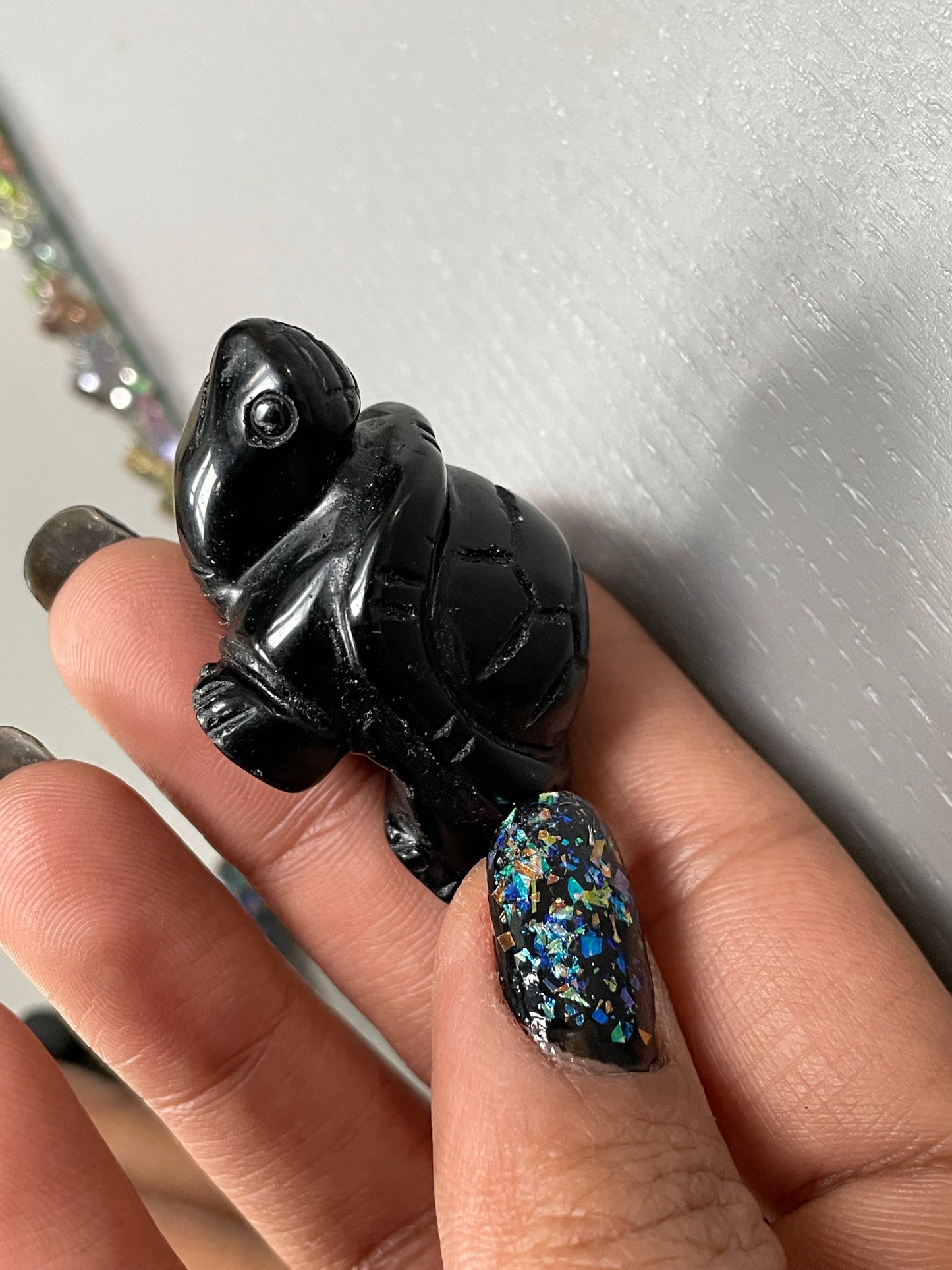 Black Obsidian Gemstone Crystal Turtle Animal Carving Small