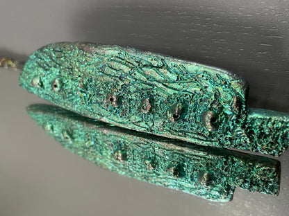 Blue Teal Bismuth Crystal Enchanted Forest Chakra Knife Metal Art Sculpture