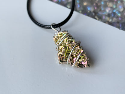 Gold Bismuth Crystal Wire Wrap Necklace - Mini
