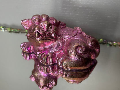 Pink Bismuth Crystal Chinese Foo Dog (RIGHT SIDE) - Metal Art Sculpture