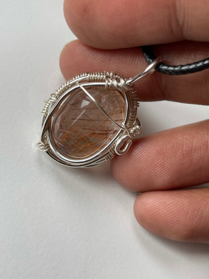 Copper Rutile Quartz Crystal Gemstone - Wire Necklace