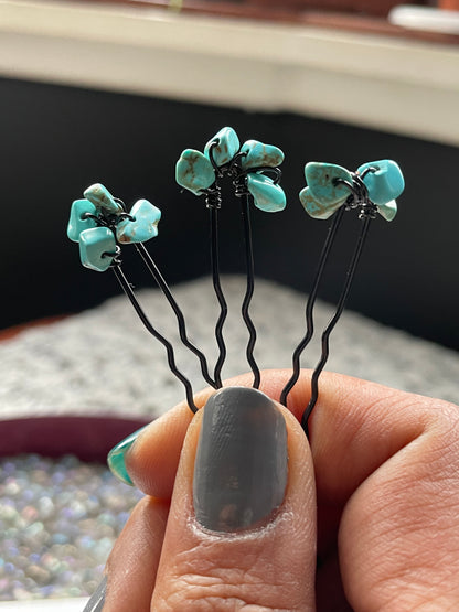 Turquoise Magnesite Rough Crystal Gemstone Chip Hair Pin