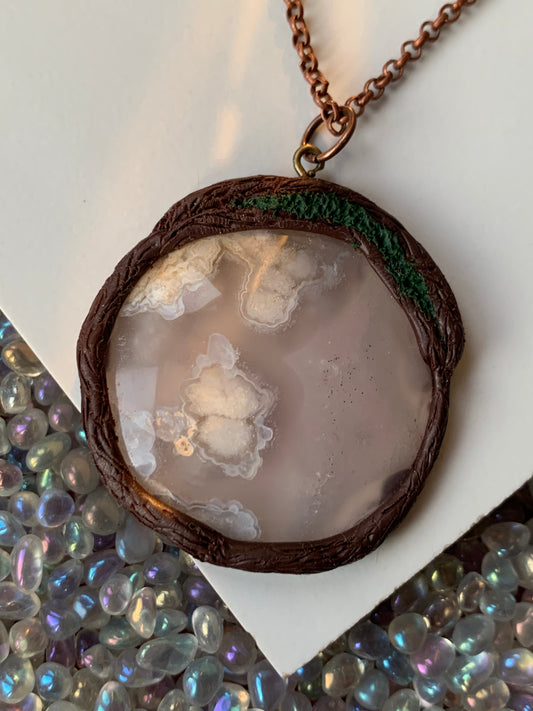 Flower Agate Crystal Gemstone Amulet Enchanted Forest Necklace