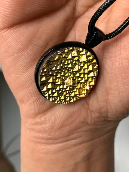 Gold Bismuth Crystal Metal Art Cord Necklace CIRCLE